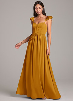 Azazie Denisse Bridesmaid Dresses Butterscotch A-Line Ruched Stretch Satin Dress image3