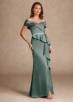 Azazie Dareia Kleider für die Brautmutter Meerjungfrau-Linie Schulterfrei Stretch-Satin Kleid Seemoos image4