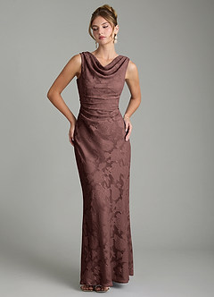 Azazie Kieryn Brautjungfernkleider Meerjungfrau-Linie Plissee Blumen-Burnout Kleid Espresso image1