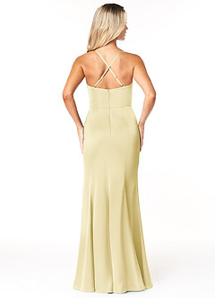 Azazie Marzia Bridesmaid Dresses Lemon Sorbet Mermaid Cowl Pleated Stretch Satin Dress image2