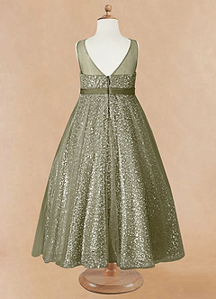 Azazie Siwa Flower Girl Dresses Pistachio A-Line Beaded Tulle Dress image6