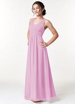 Azazie Sophia Junior Candy Pink A-Line Pleated Chiffon Dress image3