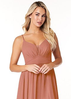 Azazie Rayna Brautjungfernkleider A-Linie V-Hals Gefaltet Chiffon Kleid Mai Tai image6