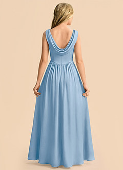 Azazie Novi Junior A-Linie Plissee Stretch-Satin Kleid Puderblau image2