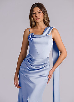 Azazie Inara Bridesmaid Dresses Ice Mermaid Pleated Stretch Satin Dress image7