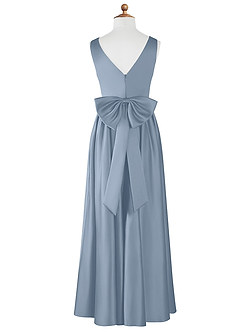 Azazie Hathaway Vestido de Azul Polvoriento de Satin Mate de Acampanado con Lazo image9