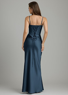 Azazie Allison Robes à essayer chez vous Robe Sirène en Satin extensible Corset Bleu Marine Foncé image2