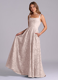 Azazie Shaude 신부 들러리 드레스 A라인 주름진 플로럴 번아웃 바닥 길이 드레스 image5