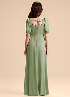 Azazie Briar Junior Vestido de Salvia Polvorienta de Satén Elástico de Corte en A con Lazo image2