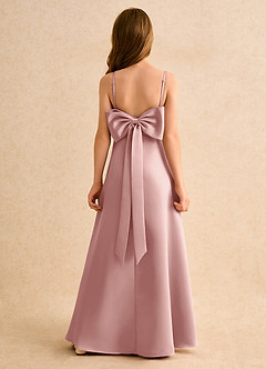 Azazie Joella Girls Formal Flower Girl Dresses Rose Gold A-Line Pleated Matte Satin Dress image1