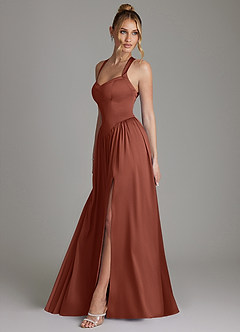 Azazie Francis Bridesmaid Dresses Auburn A-Line Corset Stretch Satin Dress image6