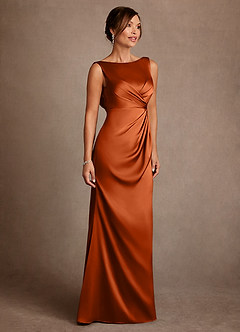 Azazie Baltimore Mother of the Bride Dresses Burnt Orange A-Line Pleated Stretch Satin Dress image4