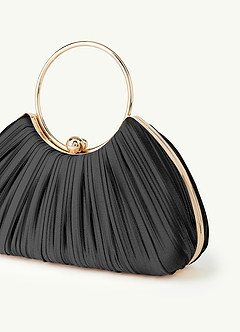 front Matching Color Metallic Satin Block Low Heel Sandals & Pleated Handbag Set