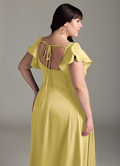Azazie Bondi Bridesmaid Dresses Canary A-Line Bow Stretch Satin Dress image12