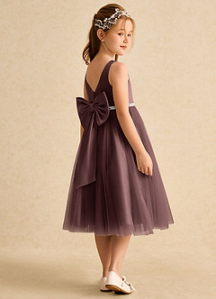 Azazie Firefly Blumenmädchenkleider A-Linie Schleifen Matte Satin Kleid Espresso image3