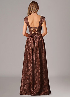 Azazie Hazel Bridesmaid Dresses Espresso A-Line Corset Floral Burnout Dress image4