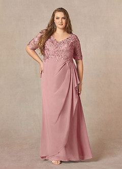 Azazie Amedeus Mother of the Bride Dresses Dusty Rose A-Line V-Neck Lace Chiffon Dress image6