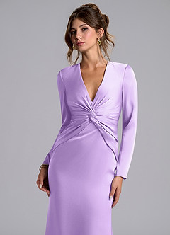 Azazie Tria Bridesmaid Dresses Lilac Mermaid Long Sleeve Stretch Satin Dress image6