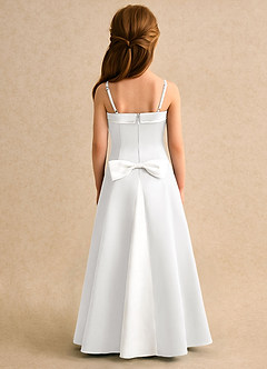 Azazie Izel Girls Formal Flower Girl Dresses Ivory White A-Line Pleated Matte Satin Dress image4