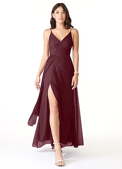 Azazie Evalin Abiti da Damigella Abito A-Line in Maglia con Scollo a V a Pieghe Cabernet image1