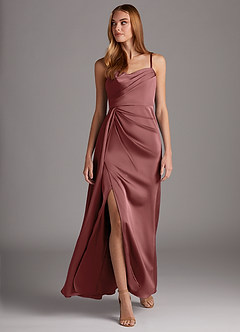 Azazie Bona Vendita Finale Abito A-Line in Raso Elasticizzato con Scollo a V a Pieghe Ametista image4