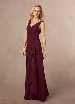 Azazie Evy Abiti per la Madre della Sposa Abito A-Line in Chiffon Elasticizzato Plissettato Cabernet image2
