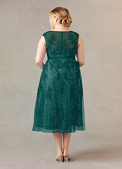 Azazie Flynn Mère de la mariée Robes Robe Trapèze en Tulle Col bateau dentelle Paon image7
