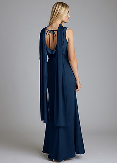 Azazie Tallie Bridesmaid Dresses Dark Navy Mermaid Pleated Stretch Satin Dress image4