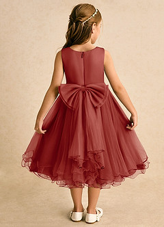 Azazie Lass Flower Girl Dresses Terracotta A-Line Bow Tulle Dress image1