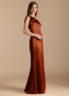 Azazie Rinna Bridesmaid Dresses Auburn Mermaid Ruched Metallic Satin Dress image3