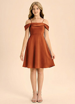 Azazie Anselie Junior A-Line Plisseret Stræk satin Mini Junior brudepige Kjole image3