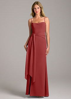 Azazie Tahlia Bridesmaid Dresses Rust A-Line with Belt Chiffon Dress image5