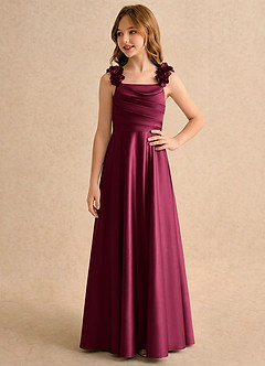 Azazie Rosita Girls Formal Flower Girl Dresses Burgundy A-Line Pleated Stretch Satin Dress image4