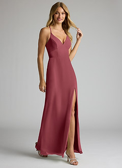Azazie Becca Bridesmaid Dresses Merlot Sheath V-Neck Chiffon Dress image2