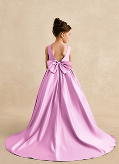 Azazie Mimia Flower Girl Dresses Candy Pink A-Line Bow Matte Satin Dress image2