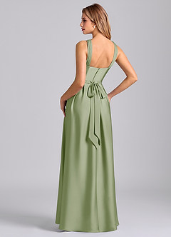 Azazie Dixie 신부 들러리 드레스 A라인 주름진 스트레치 새틴 바닥 길이 드레스 image5