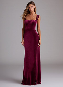 Azazie Junia Bridesmaid Dresses Cabernet Sheath Off the Shoulder Velvet Convertible Dress image1