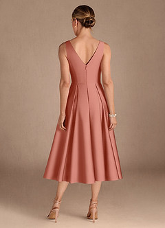 Azazie Fulton Moeder van de bruid jurken A-Lijn Jurk van Stretch Satijn Geplooid Zalm Roze image3