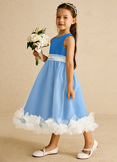 Azazie Stardust Flower Girl Dresses Blue Jay A-Line Sleeveless Organza Dress image3