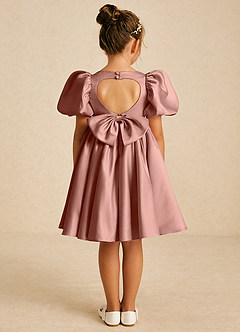 Azazie Muffin Flower Girl Dresses Cedar Rose A-Line with Sleeves Matte Satin Dress image1