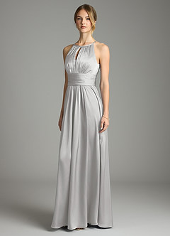 Azazie Bonnie Bridesmaid Dresses Silver A-Line Pleated Stretch Satin Dress image1