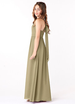 Azazie Jaylah Junior Moss Green A-Line Ruched Chiffon Dress image3