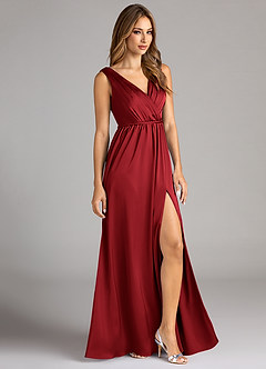 Azazie Tanicia Brautjungfernkleider Eine Linie Plissee Stretch-Satin Kleid Scharlachrot image4