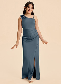 Azazie Remi Junior Twilight Sheath Side Slit Stretch Satin Dress image6