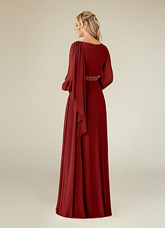 Azazie Priyanka Mother of the Bride Dresses Rust A-Line Boatneck Pleated Chiffon Dress image2