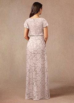 Azazie Lehi Mother of the Bride Dresses Blushing Pink A-Line Boatneck Floral Burnout Dress image2