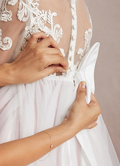 Azazie Elodie Flower Girl Dresses Ivory Dusty Rose Ball-Gown Lace Dress image9