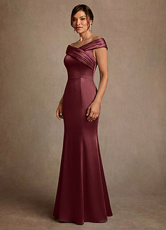 Azazie Aberdeen vestidos de madre de la novia Vestido de Merlot de Satén Elástico de Corte Recto con Plisado image3