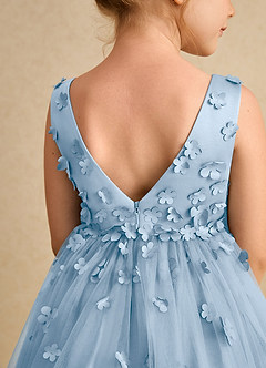 Azazie Lana Blumenmädchenkleider A-Linie ärmellos Matte Satin Kleid Puderblau image7