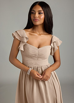 Azazie Anaya Bridesmaid Dresses Taupe A-Line Pleated Chiffon Dress image6